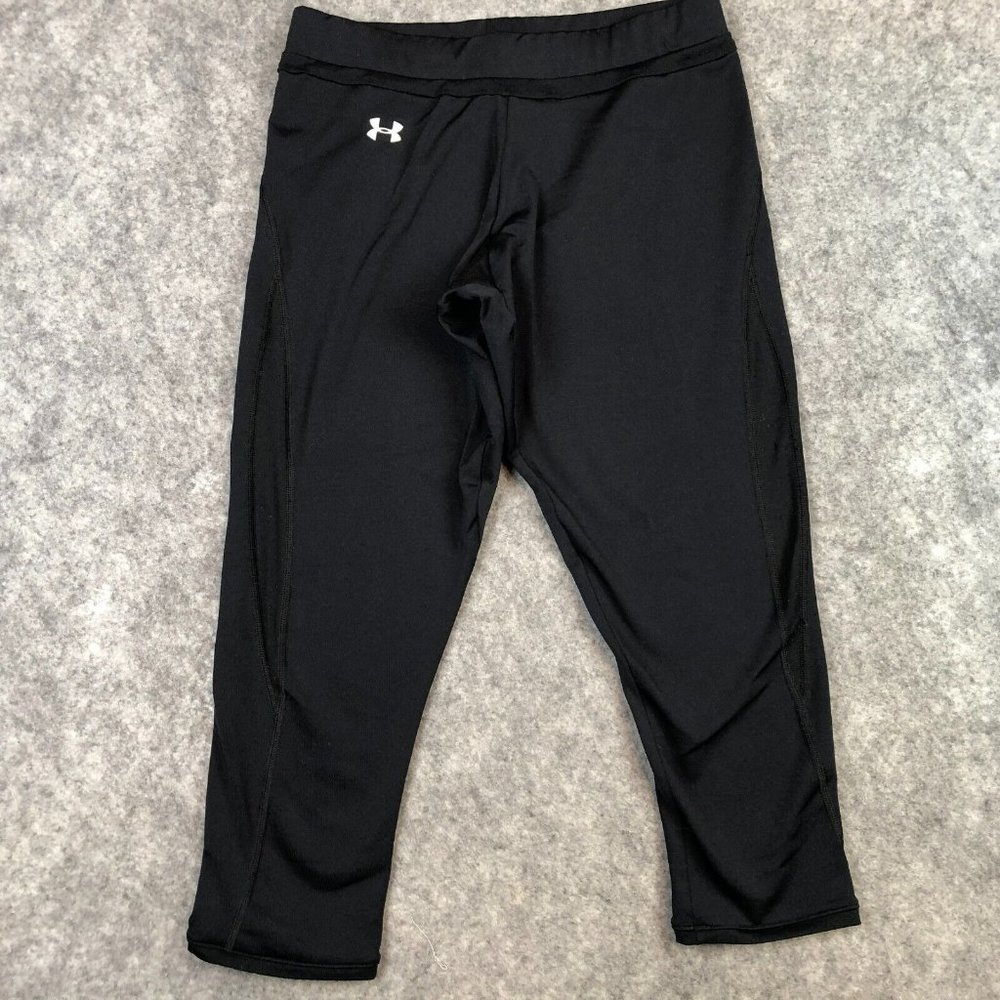 Under Armour Leggings S Womens Mid Rise Crop Zip Pocket Solid Black Yoga Active